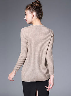 Causal Apricot O-neck Tie Knitted Sweater