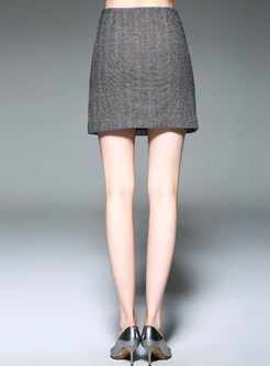 Grey Work Slit High Waist Bodycon Skirt
