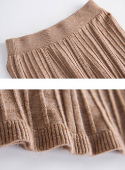Brief Elastic Waist Knitted A-line Skirt