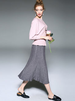 Brief Elastic Waist Knitted A-line Skirt