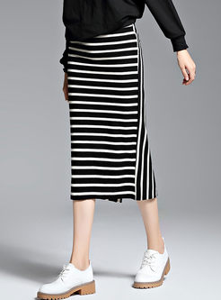 Brief Striped Splicing Bodycon Skirt