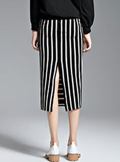 Brief Striped Splicing Bodycon Skirt