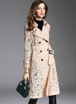 Lace Hollow Out Belt Trench Coat