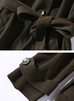 Stylish Belt Turn Down Collar Trench Coat