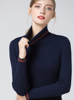 Elegant Slim Color-blocked High Neck Sweater