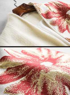 Elegant Flower Embroidery V-neck Long Coat