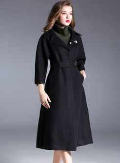 Brief Brooched Lantern Sleeve A-line Coat