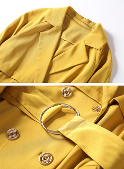 Yellow Double-breasted Flare Sleeve Trench Coat