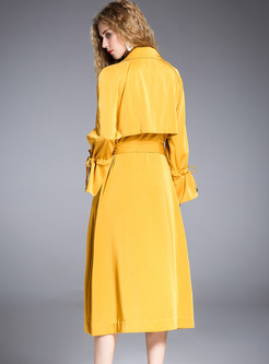 Yellow Double-breasted Flare Sleeve Trench Coat