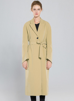 Khaki One-buttoned Slim Trench Coat