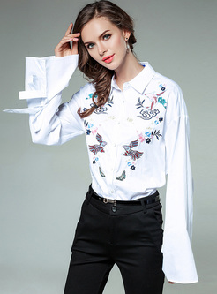 Chic Embroidery Flare Sleeve Blouse