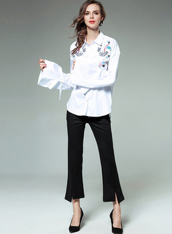 Chic Embroidery Flare Sleeve Blouse