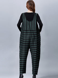 Causal Striped Loose Knitted Overalls