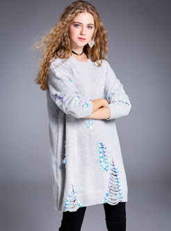 Loose Hollow Sequined Pullover Sweater