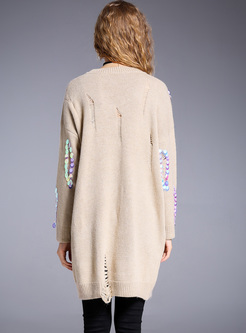 Loose Hollow Sequined Pullover Sweater
