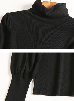 Black Brief High Neck Lantern Sleeve Sweater