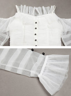 White Sexy See Through Mesh Stitching Maxi Dress