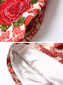 Vintage Rose Embroidery Half Sleeve Skater Dress