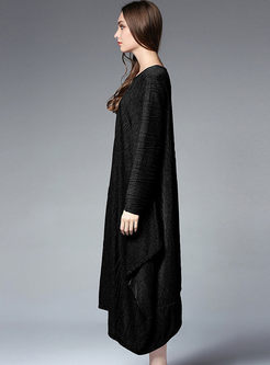 Causal Loose Jacquard Asymmetric Hem Knitted Dress