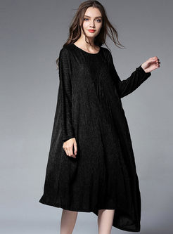 Causal Loose Jacquard Asymmetric Hem Knitted Dress