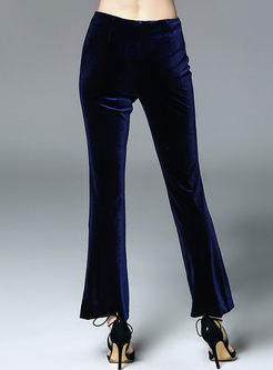 Fashionable Velvet Zipper Slim Flare Pants