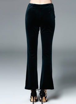 Fashionable Velvet Zipper Slim Flare Pants