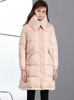 Pink Turn Down Collar Thick Down Coat