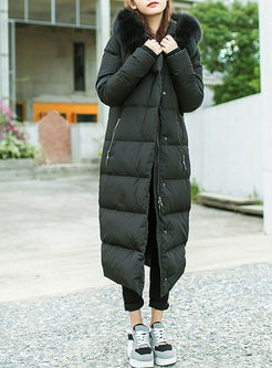 Green Chic Fur Collar Thick Down Coat