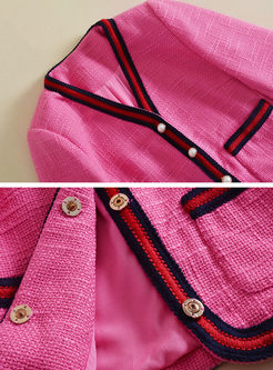 Work V-neck Three Quarters Sleeve Coat & Mini Bodycon Skirt