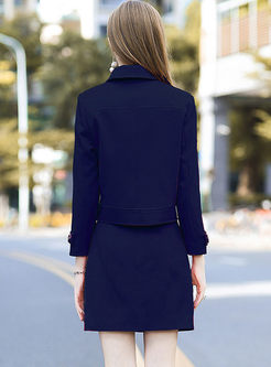 Street Turn Down Collar Coat & Mini Bodycon Skirt