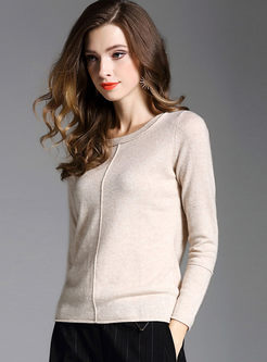 Brief O-neck Long Sleeve Cashmere Sweater