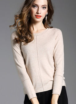 Brief O-neck Long Sleeve Cashmere Sweater