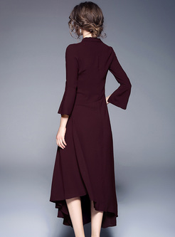 Elegant Flare Sleeve Asymmetric Hem Maxi Dress