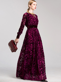 Elegant Long Sleeve High Waist Maxi Dress