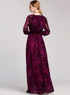 Elegant Long Sleeve High Waist Maxi Dress