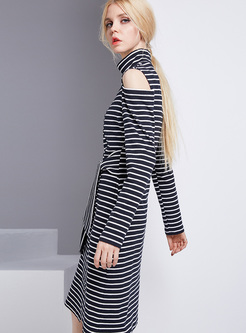 Chic Off Shoulder Striped A-line Dress
