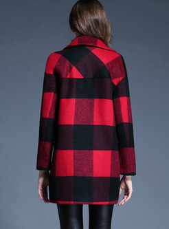 Casual Checked Turn Down Collar Coat
