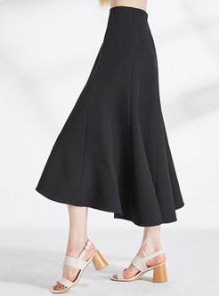 Black High Waist Asymmetric Hem Skirt