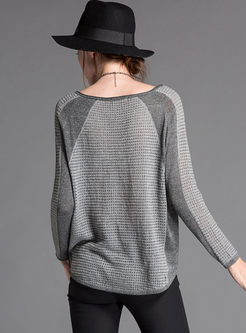Loose V-neck Color-blocked Long Sleeve Sweater