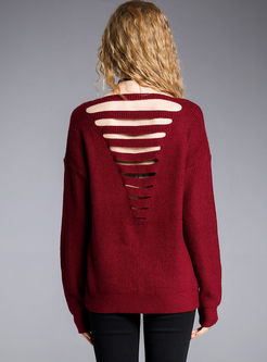 Brief Striped Backless Long Sleeve Sweater