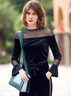 See Through Splicing Flare Sleeve Top