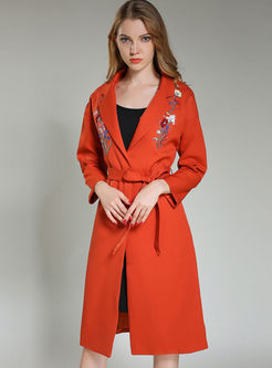 Long Sleeve Embroidered Slim Trench Coat