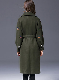 Fashion Embroidery Double-breasted Belted Coat
