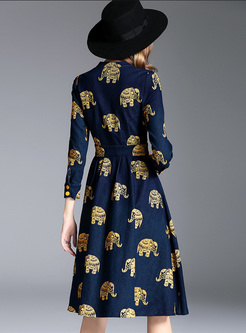 Street Elephant Print A-line Dress