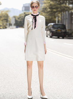 Elegant Falbala Tied-collar A-line Dress