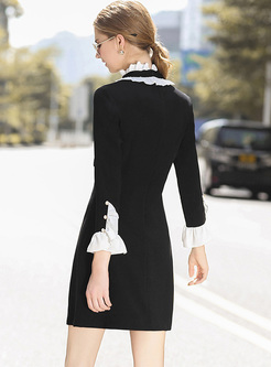 Elegant Falbala Tied-collar A-line Dress