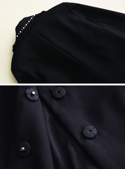 Black Lapel Beaded Tassel Coat