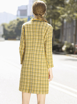 Yellow Street Grid Lapel Straight Coat