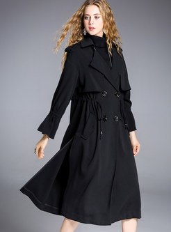 Black Fashion Turn Down Collar Trench Coat