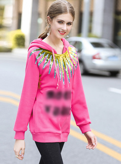 Casual Color-blocked Sequined Hoodies